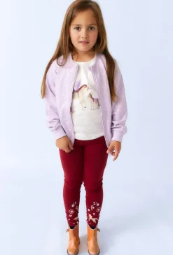 Legginsy dziewczęce bordowe z nadrukiem jednorożców