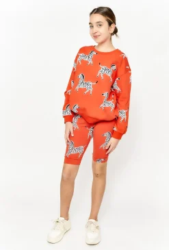 Legginsy dziewczęce kolarki - czerwone w zebry
