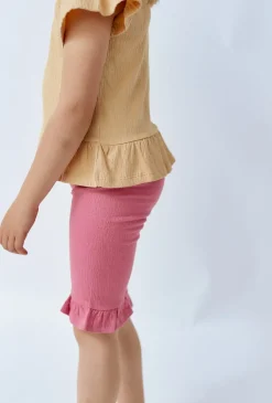 Legginsy dziewczęce na lato - różowe z falbanką