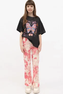 Legginsy dziewczęce tie-dye prążkowane flare