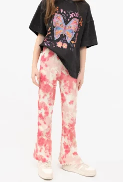 Legginsy dziewczęce tie-dye prążkowane flare