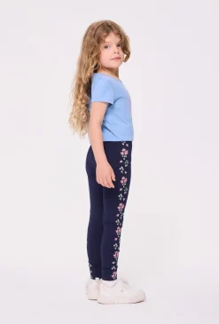 Legginsy dziewczęce z kwiatowym lampasem