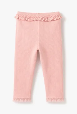 Legginsy niemowlęce z falbanką i koronkowym wykończeniem