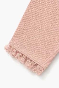 Legginsy niemowlęce z falbanką i koronkowym wykończeniem