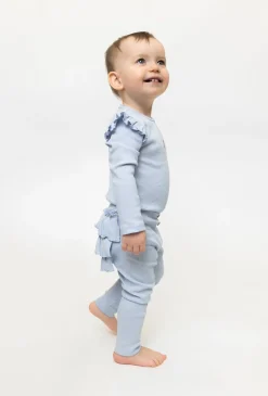 Legginsy niemowlęce z falbanką - niebieskie