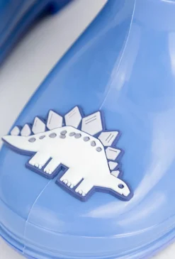 Niebieskie kalosze dziecięce z wkładką i motywem dinozaura