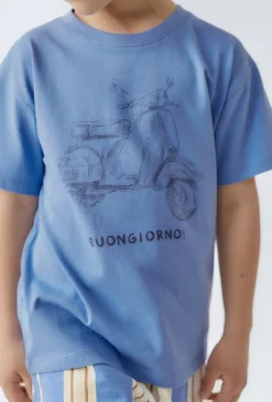 Niebieski t-shirt chłopięcy ze skuterem