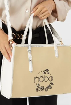 Płócienna torebka damska shopper NOBO z kwiatowym haftem