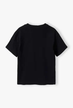 Pudełkowy t-shirt dziewczęcy - granatowy z pieskiem