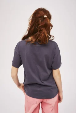 Pudełkowy t-shirt dziewczęcy szary z nadrukiem