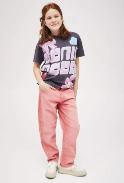 Pudełkowy t-shirt dziewczęcy szary z nadrukiem