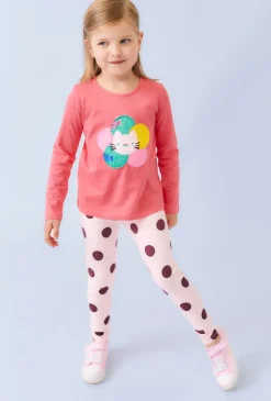 Różowe legginsy dziewczęce w kropki