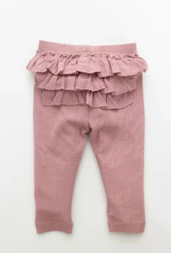 Różowe legginsy niemowlęce pointelle z falbanką
