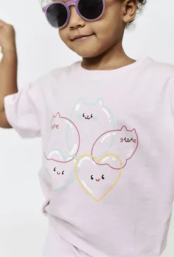 Różowy t-shirt dziewczęcy w kotki i serduszka - 5.10.15