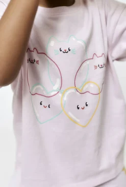 Różowy t-shirt dziewczęcy w kotki i serduszka - 5.10.15