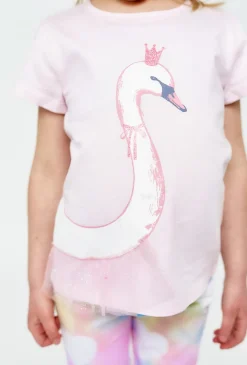 Różowy T-shirt dziewczęcy z łabędziem
