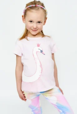Różowy T-shirt dziewczęcy z łabędziem