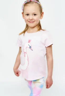 Różowy T-shirt dziewczęcy z łabędziem