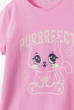Różowy t-shirt dziewczęcy z kotkiem - 5.10.15.