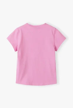 Różowy t-shirt dziewczęcy z kotkiem - 5.10.15.