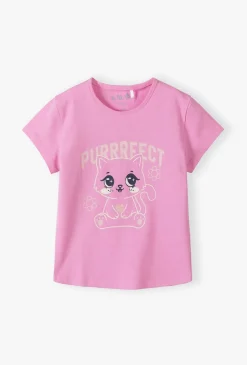 Różowy t-shirt dziewczęcy z kotkiem - 5.10.15.