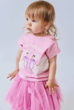 Różowy t-shirt niemowlęcy z łabędziami