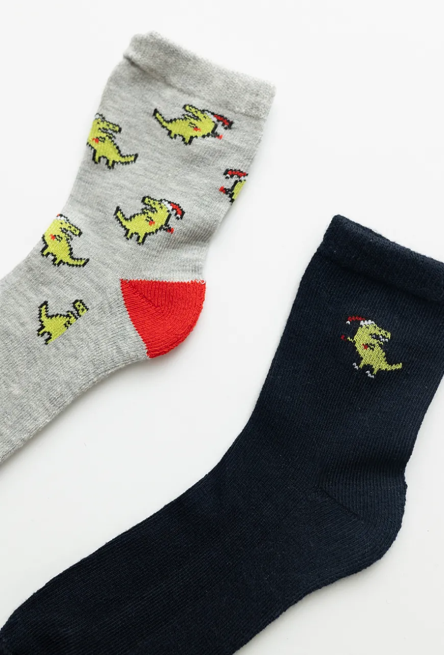 Skarpety dziecięce 2-pak – świąteczne dinozaury.