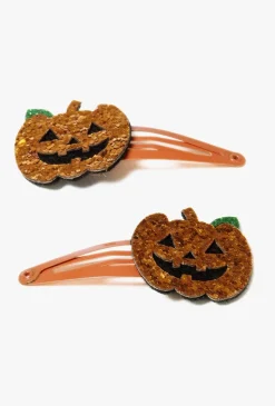 Spinki do włosów z motywem dyni – błyszczące, halloweenowe