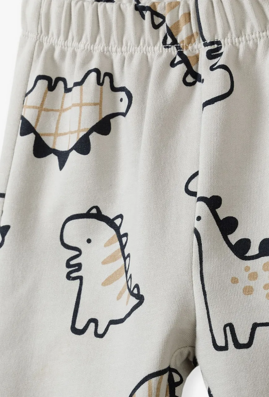 Spodnie dresowe niemowlęce - szare w dinozaury