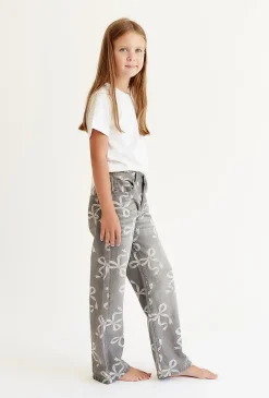 Spodnie jeansowe Wide Leg dla dziewczynki - szare w kokardki