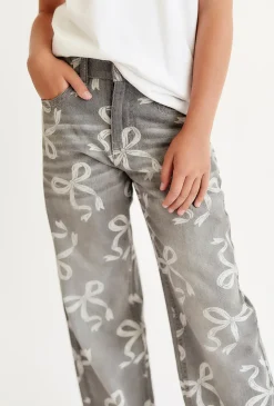 Spodnie jeansowe Wide Leg dla dziewczynki - szare w kokardki