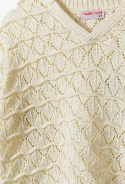 Sweter ażurowy z kołnierzykiem dla dziewczynki