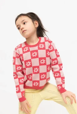 Sweter dla dziewczynki w szachownicę