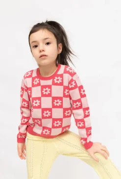 Sweter dla dziewczynki w szachownicę