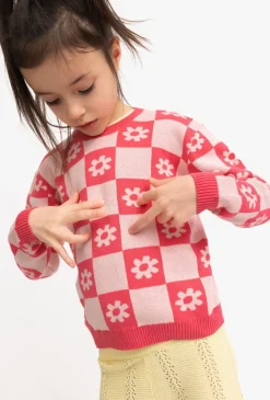 Sweter dla dziewczynki w szachownicę