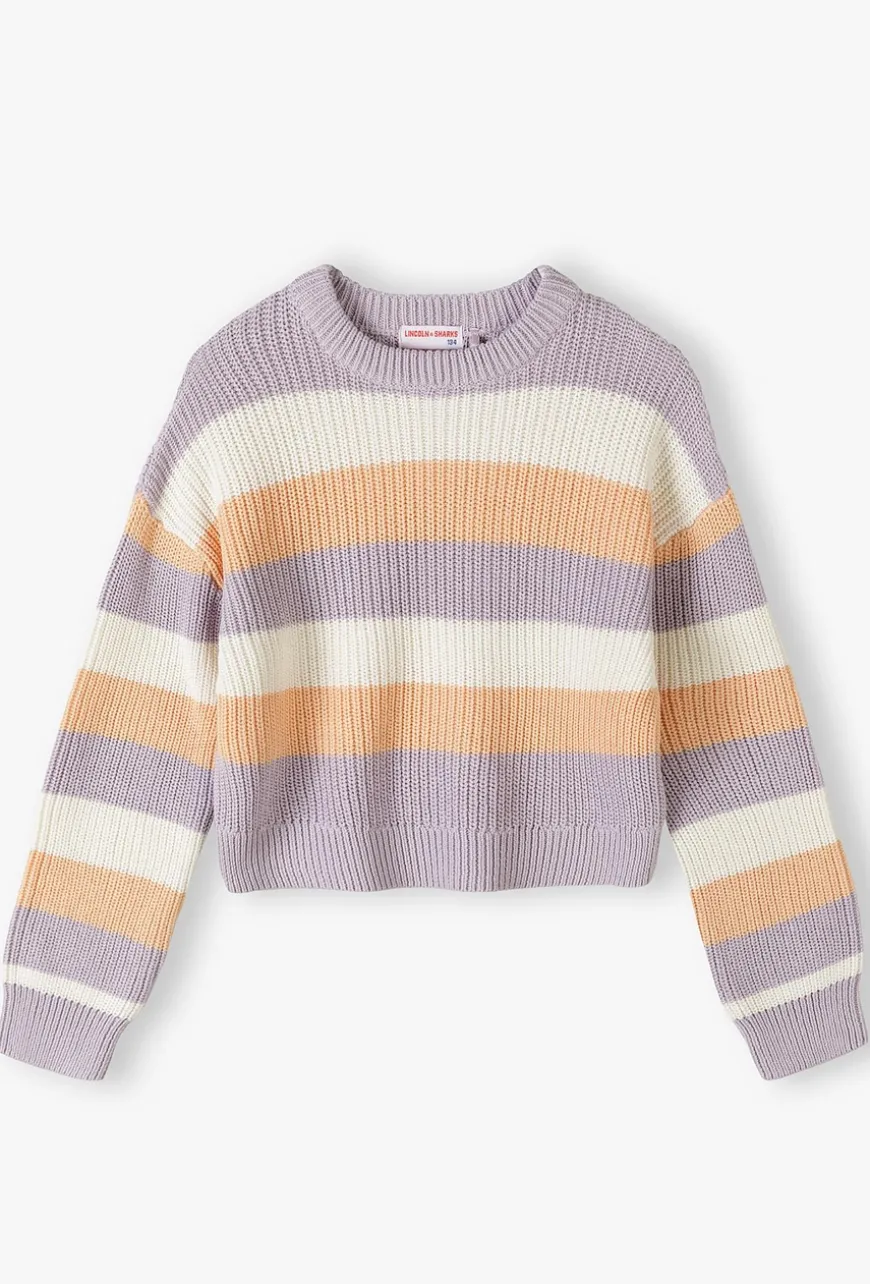 Sweter dziewczęcy w pastelowe paski