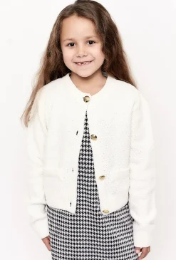 Sweter dziewczęcy zapinany na guziki - ecru - Max&Mia