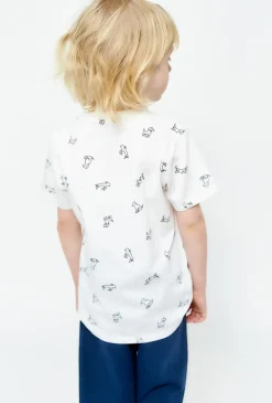 T-shirt bawełniany dla chłopca - biały z nadrukiem