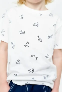 T-shirt bawełniany dla chłopca - biały z nadrukiem