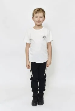 T-shirt bawełniany dla chłopca - biały z nadrukiem na plecach