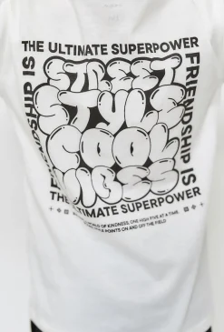 T-shirt bawełniany dla chłopca - biały z nadrukiem na plecach