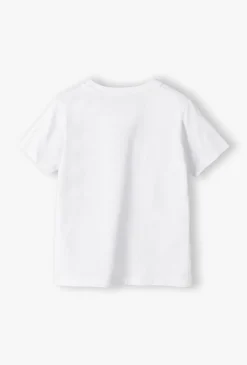 T-shirt biały z imitacją muchy i szelek - Max&Mia
