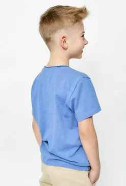 T-shirt chłopięcy bawełniany - niebieski z nadrukiem