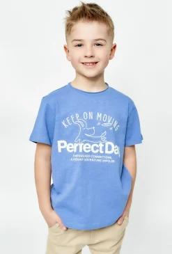 T-shirt chłopięcy bawełniany - niebieski z nadrukiem