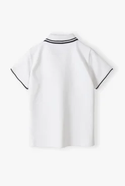 T-shirt chłopięcy biały z kołnierzykiem - Max&Mia