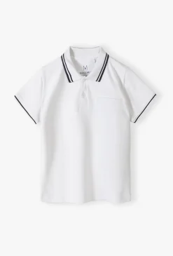 T-shirt chłopięcy biały z kołnierzykiem - Max&Mia