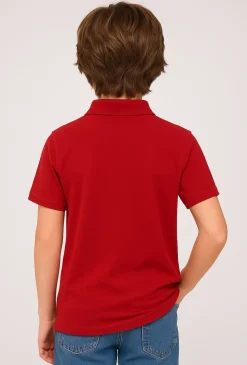T-shirt chłopięcy czerwony z kołnierzykiem