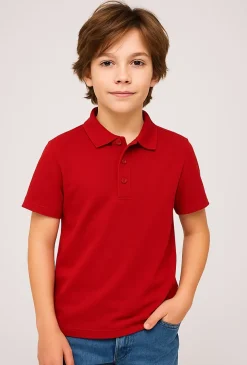 T-shirt chłopięcy czerwony z kołnierzykiem