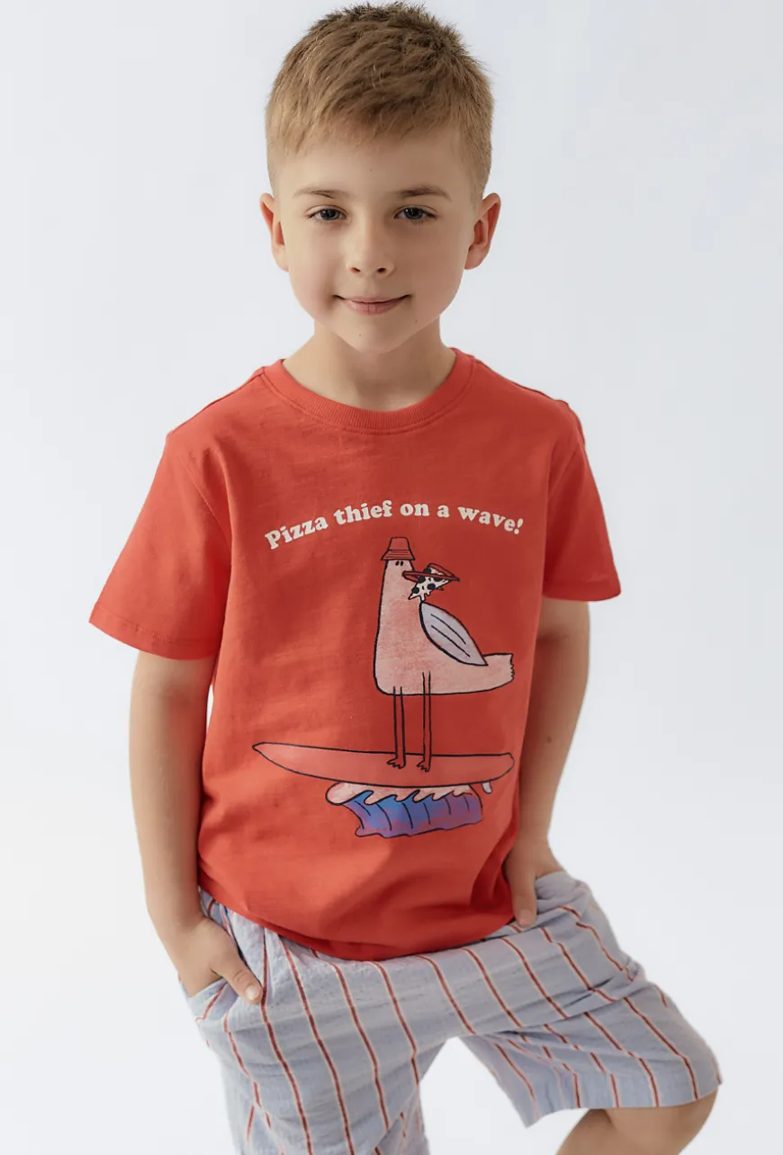 T-shirt chłopięcy czerwony z zabawnym nadrukiem
