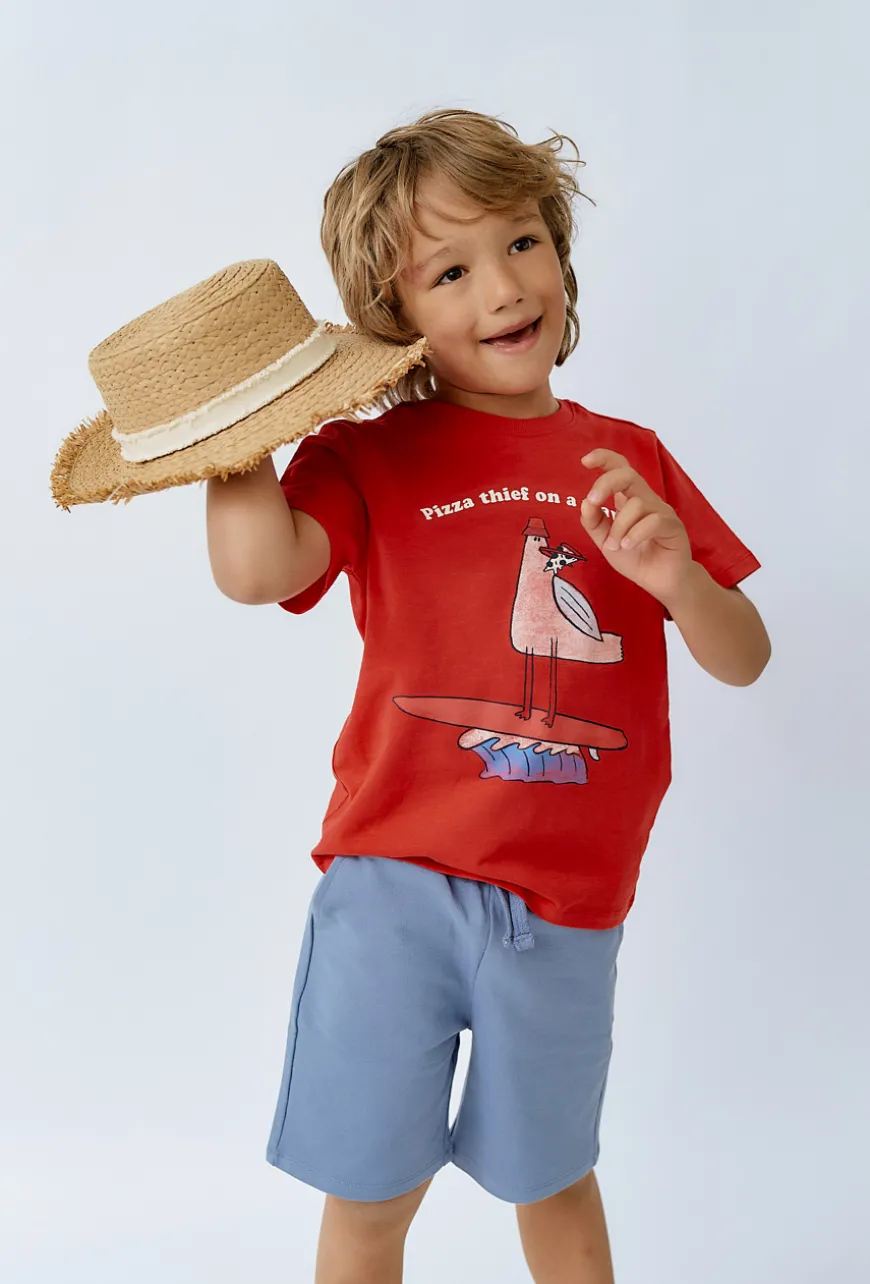 T-shirt chłopięcy czerwony z zabawnym nadrukiem